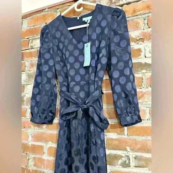 Draper James Navy Blue Long Sleeve Polka Dot Midi Size 0 - Picture 2 of 9